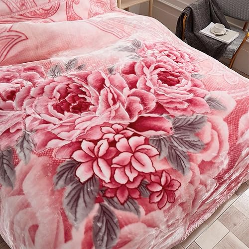 Miniatura 4 de Manta Raschel de felpa rosa de 6.6 libras, tamaño matrimonial, 71 x 87 pulgadas, suave y sedosa, manta de forro polar impresa de 2 capas para cama