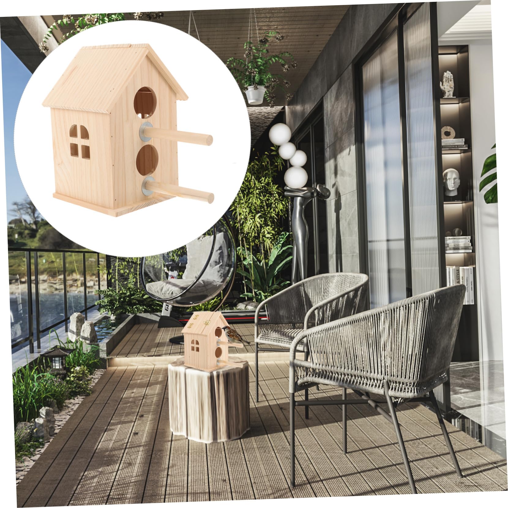Yardwe Caja Nido de Madera para Pájaros, Nido de Cría, Caqui | Forma Circular Hueca, para Aves y Crías, Decoración Exterior, Aspecto Delicado