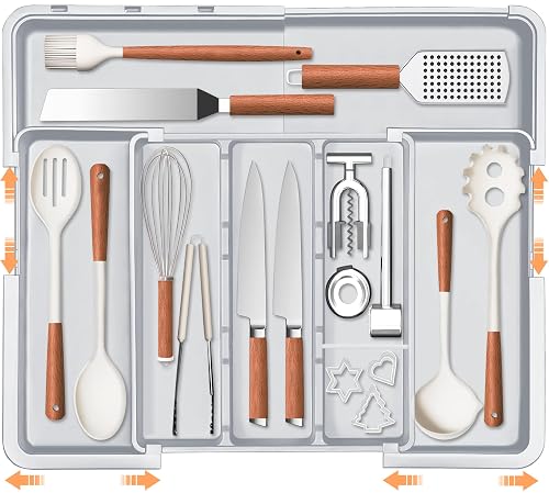 Spaclear Large Utensil Drawer Organizer Expandable Silverware Organizer (Grey)