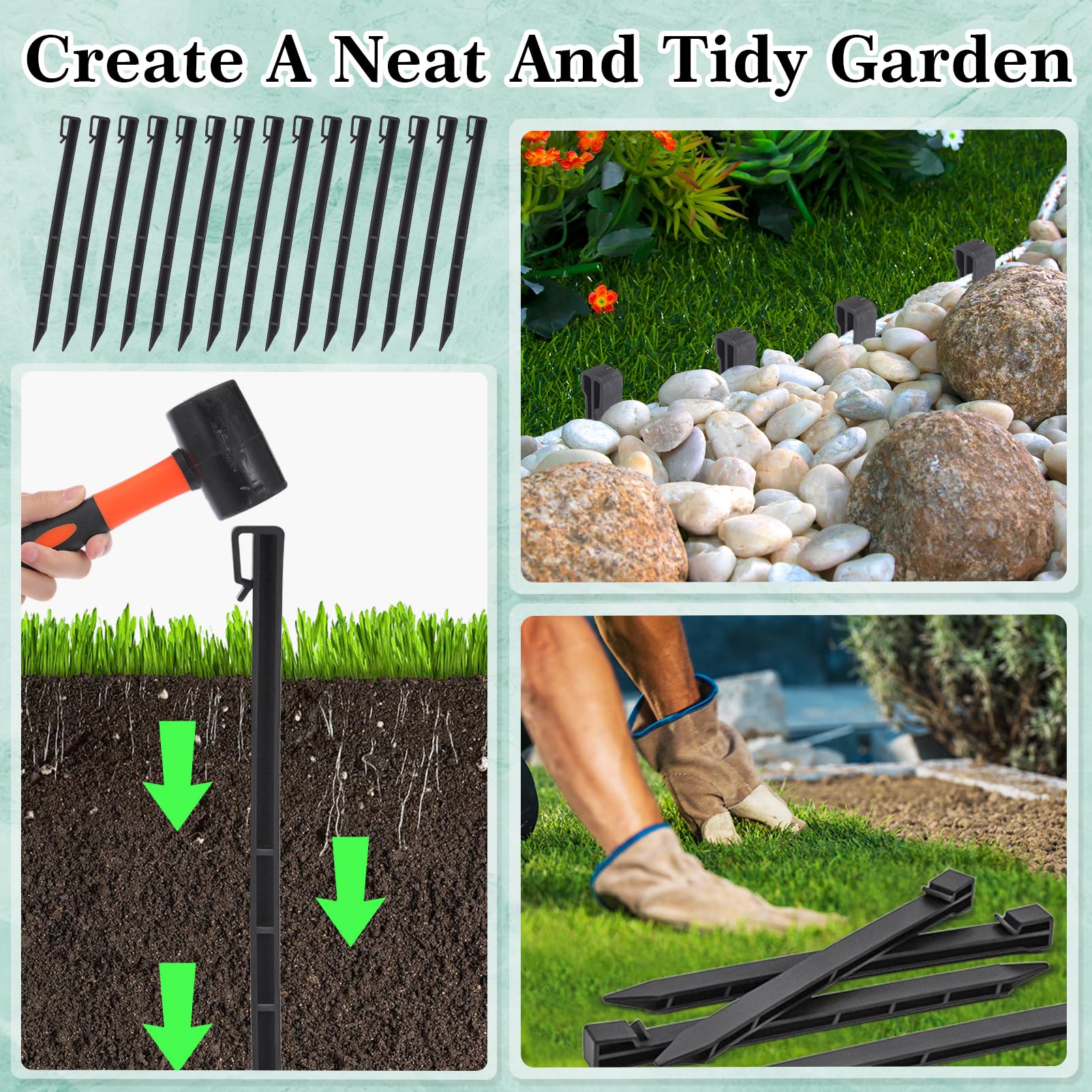 Jetec Lot de 100 piquets d'ancrage en plastique pour bordure de paysage, 25,4 cm, 30,5 cm, noir - Support pour plantes, pelouse - Pour jardin et cour (30,5 cm)