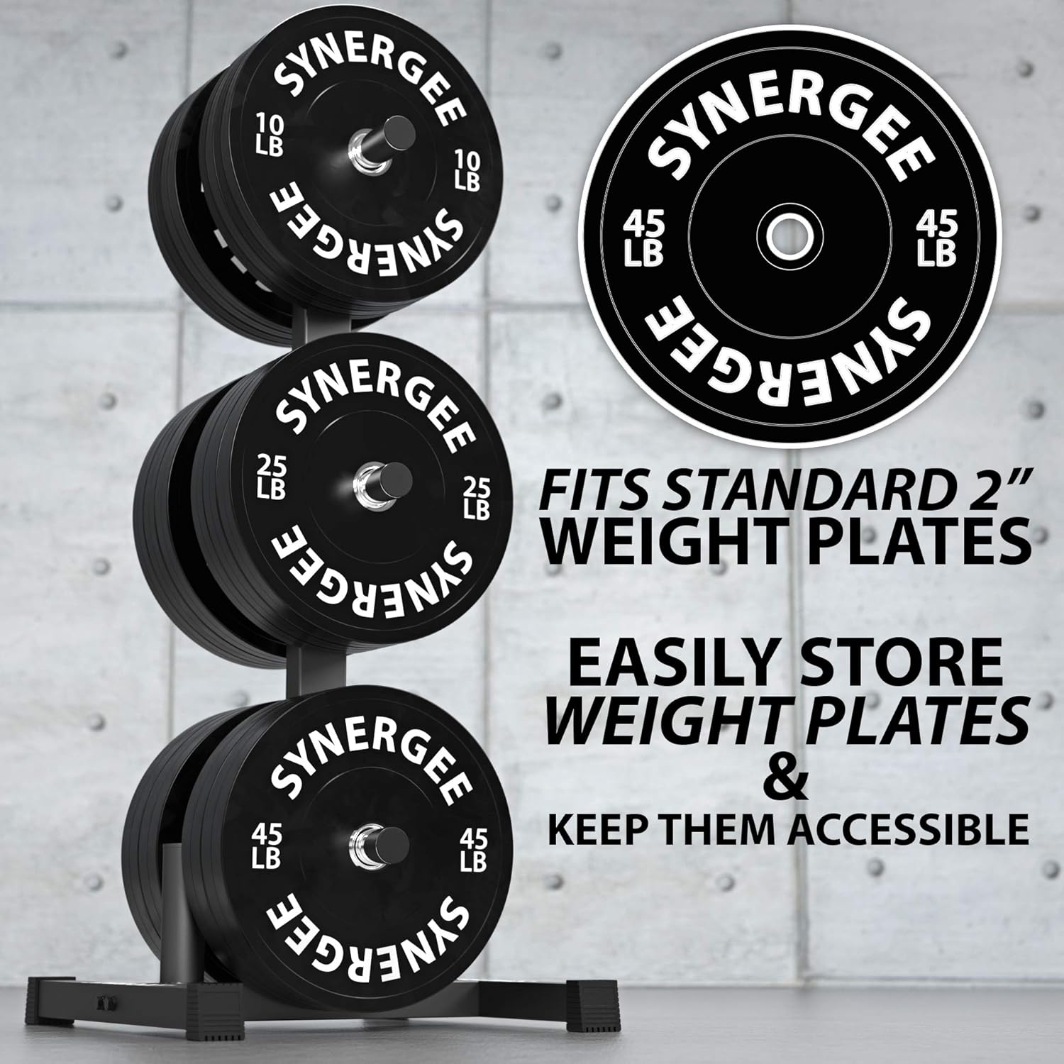 Synergee Olympic Weight Plate Tree Rack & Barbell Holder – Vertical Weight Rack for Gym Storage Home, Garage & Commercial : Sports & Outdoors