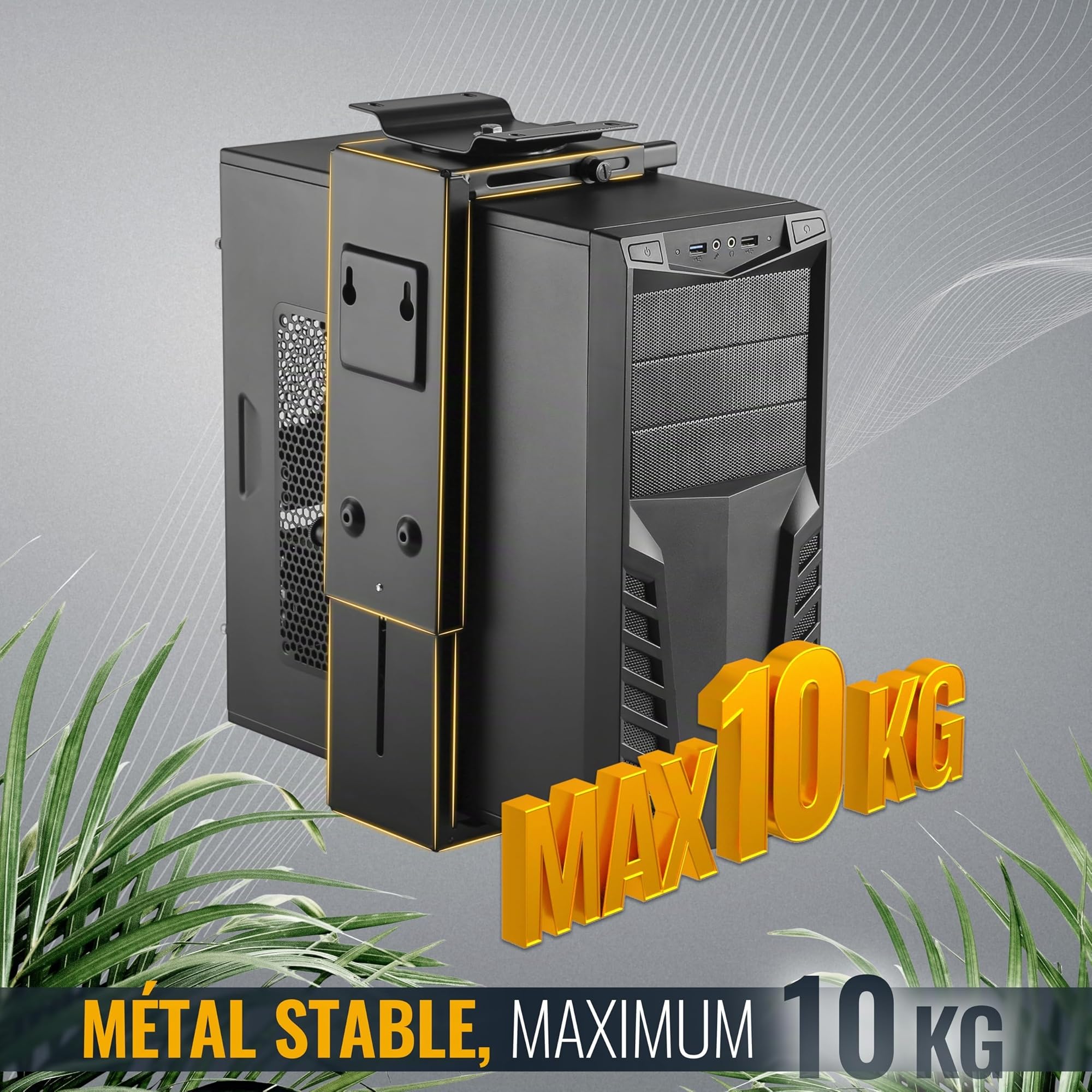 RICOO Support PC sous Bureau pour sous-Table jusqu'à 10 kg et Flexible à 360° TRH-06 Pivotant pour Serveur Métal Noir