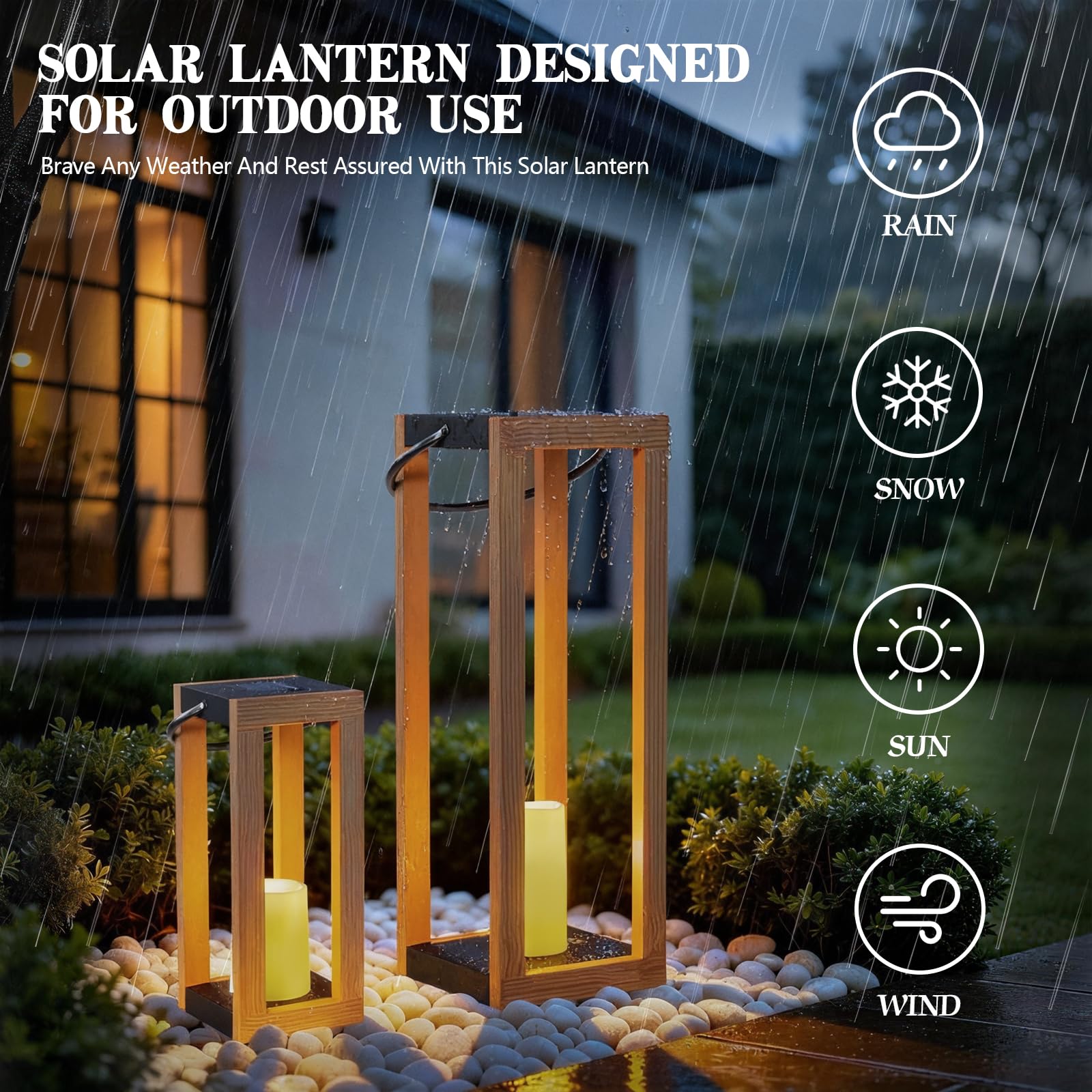 Grandi lanterne solari da esterno, impermeabili, alte lanterne decorative, luci solari per esterni, per veranda, patio, giardino, balcone, veranda, Natale, 76,2 cm, 43,2 cm, set di 2 colori legno