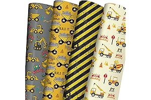 Construction Vehicle Wrapping Paper Boys - Design with Excavators, Bulldozers and More