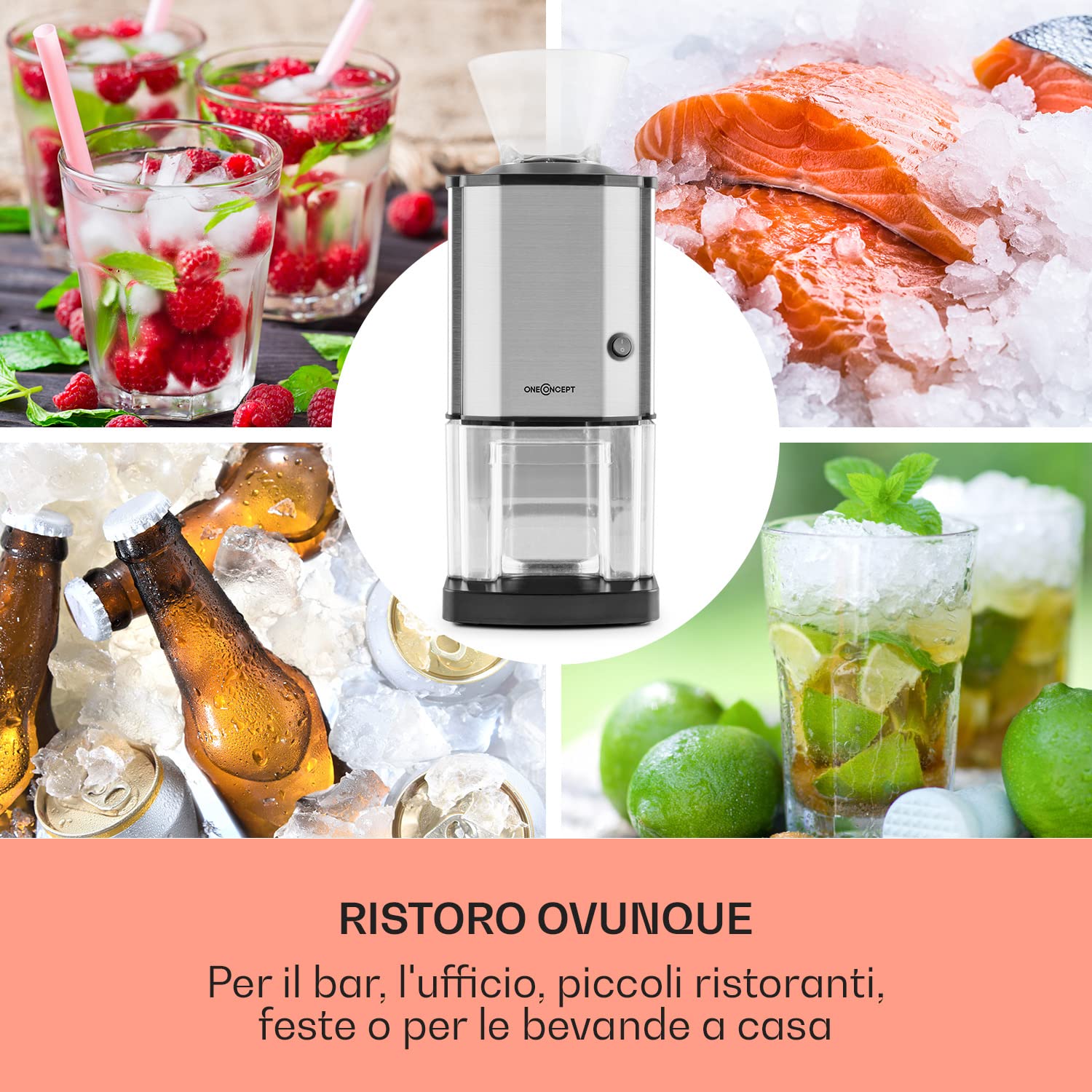 Tritaghiaccio OneConcept Icebreaker - 15kg/h, Contenitore 3.5L, Acciaio Inox, Compatto - Foto 8