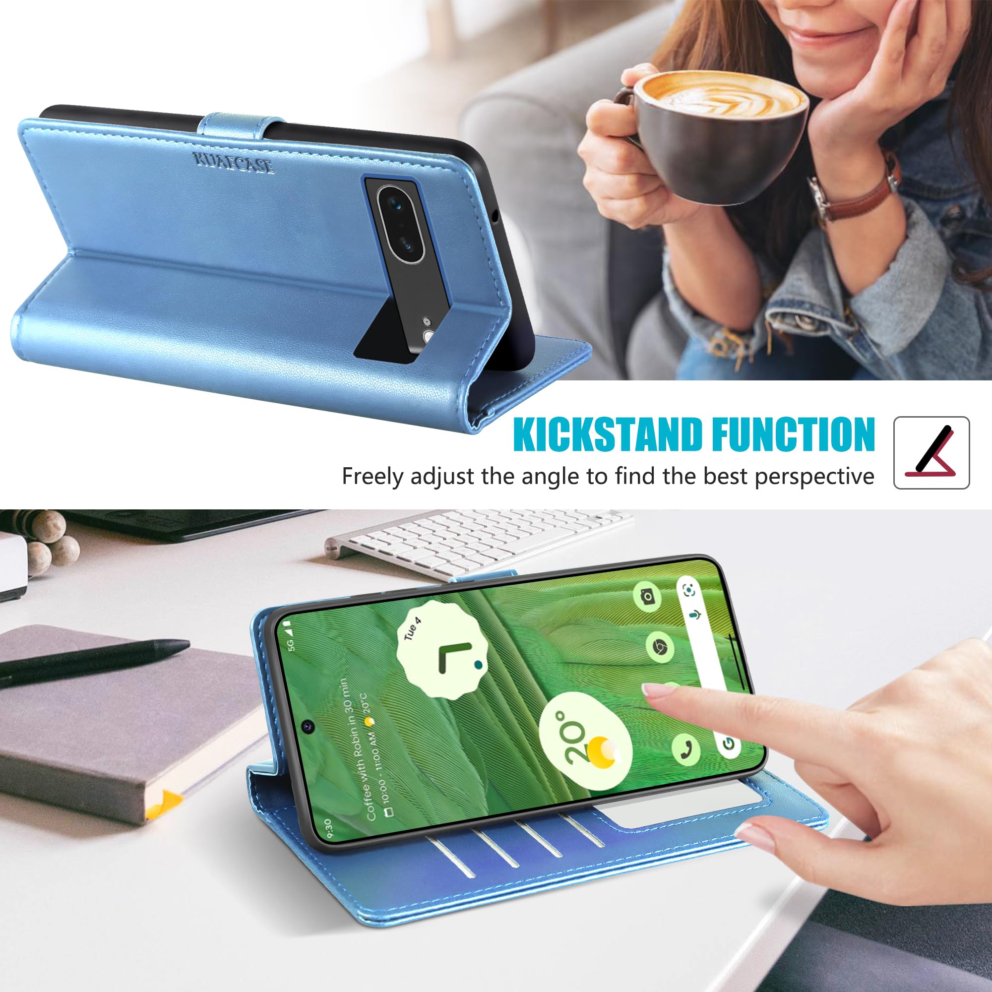 Kuafcase for Google Pixel 7 Case, 4 Card Slots Magnetic Closure Kickstand Shockproof Protective Phone Case for Google Pixel 7 - Image 4