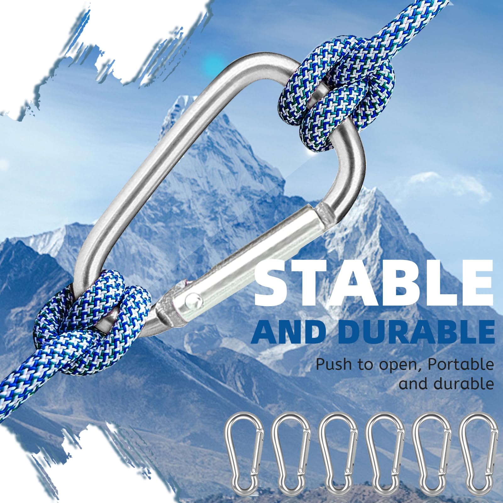 40 moschettoni in alluminio, 40 x 4 mm, moschettone piccolo, portachiavi per zaino, cintura, tenda, campeggio, viaggio