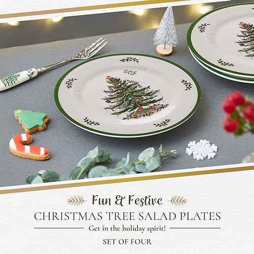 Miniatura 3 de Spode Plato de ensalada de melamina para árbol de Navidad, juego de 4 platos para ensalada, pasta, aperitivo y postre, platos de interior y