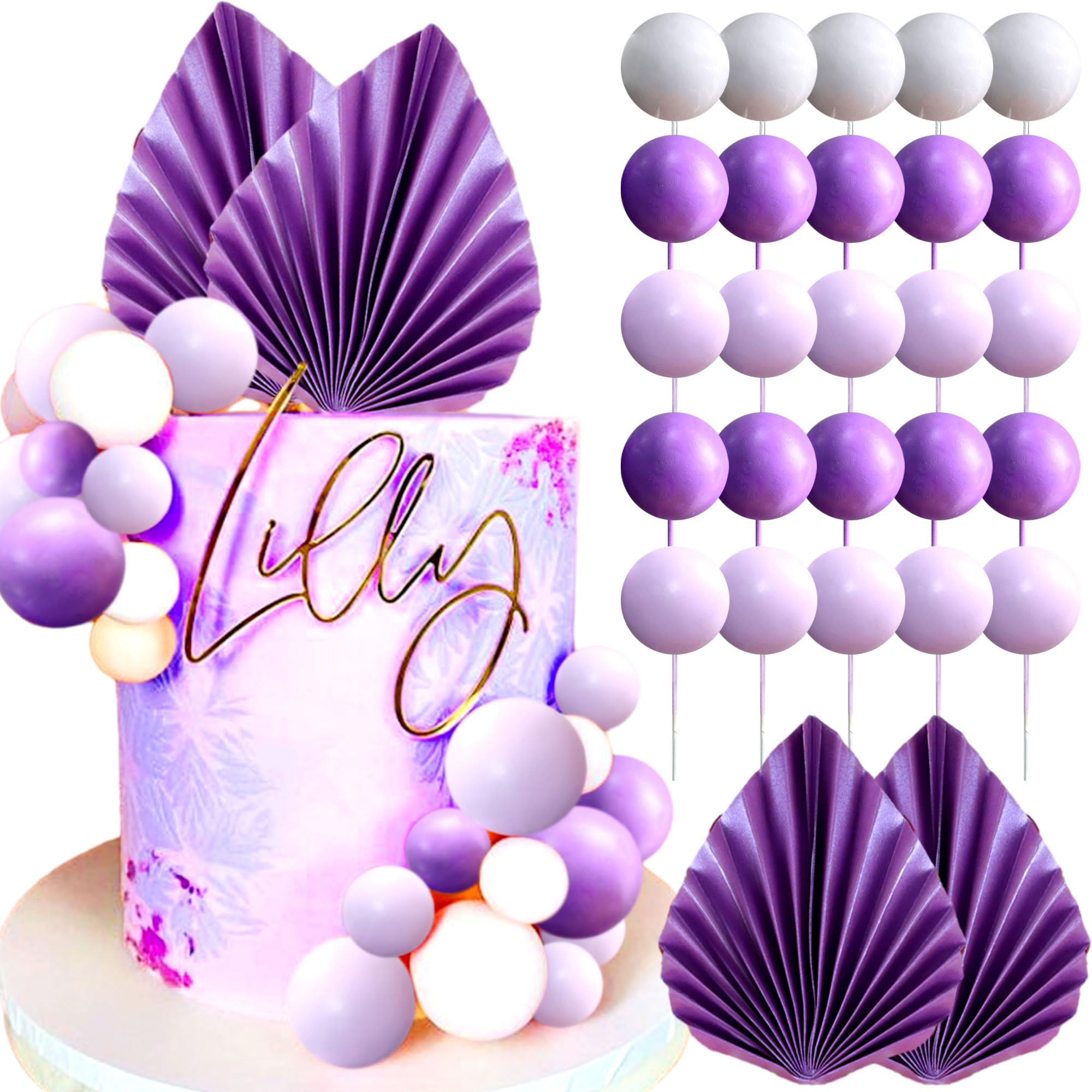 Purple Cake Decoration Lavender Purple Balls Cake Topper Baby Shower Cake Decoration for Wedding Bridal Shower Birthday