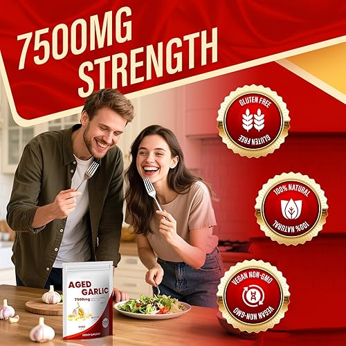 Miniatura 4 de Extracto de ajo añejo 7500 mg sin olor, cápsulas de extracto de ajo orgánico (300 unidades)  Suplemento de ajo  Antioxidante para el corazón e