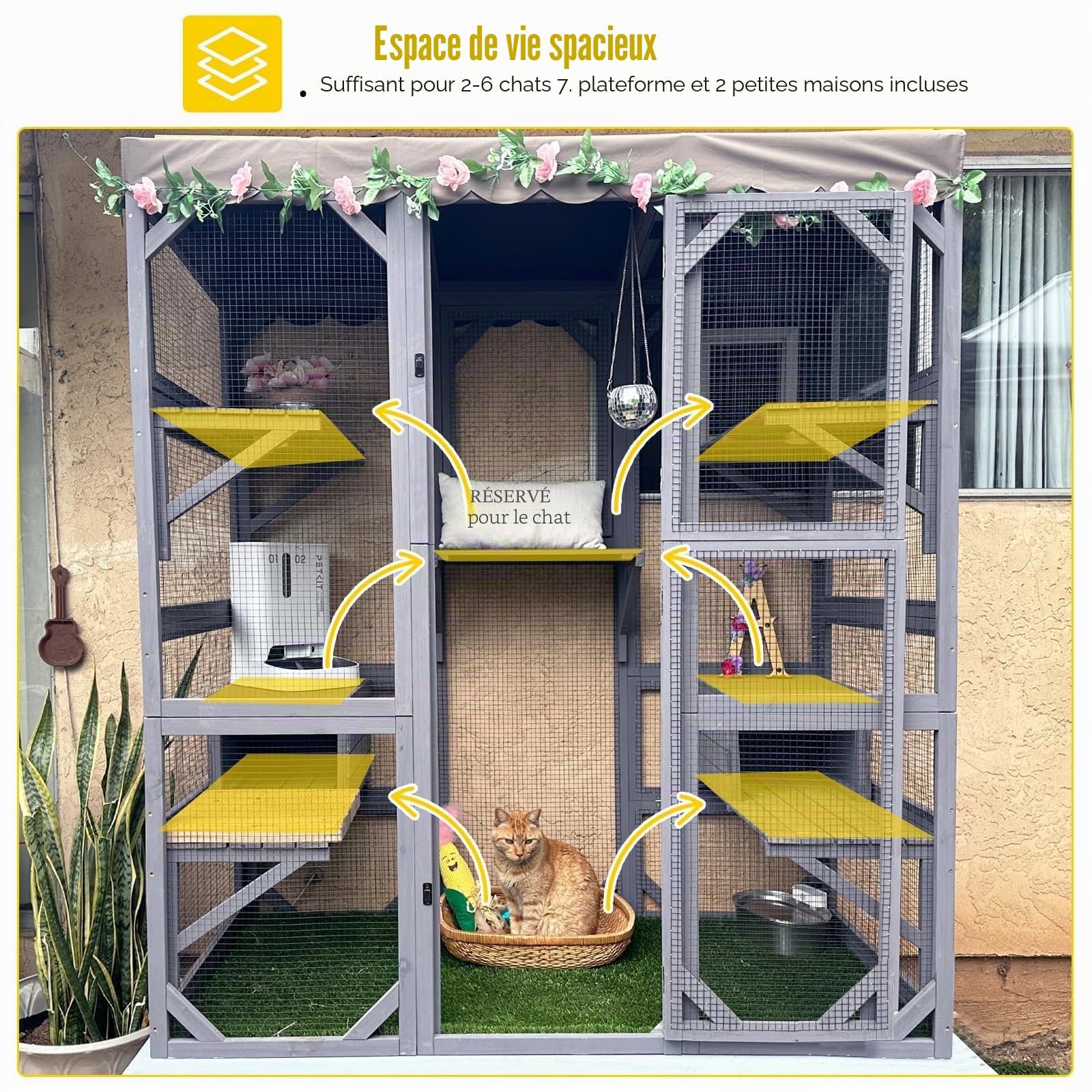 Maison pour chats en bois pour intérieur et extérieur, grand enclos pour chats sur roulettes, cage Catio avec bandes de bois renforcées, toit imperméable (Type B Moyen, Type D)