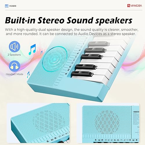 Miniatura 32 de Vangoa VGK611 - Teclado eléctrico para principiantes, teclado de música portátil de 61 teclas con mini teclas iluminadas, piano electrónico