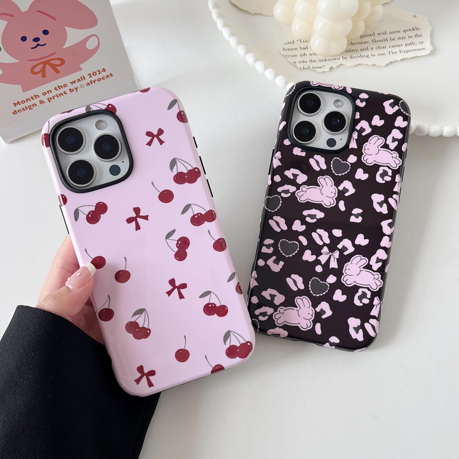 DEFBSC Case for iPhone 15 Pro Max, Cute Pink Bow Cherry Print Aesthetic Trendy Pattern for Women Girls Slim Durable Bumper Shockproof for iPhone 15 Pro Max Case, Pink Ribbon/Glossy - Image 5