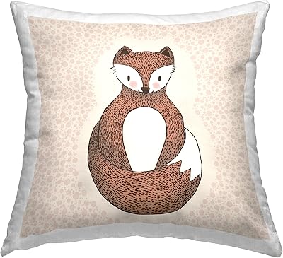 Stupell Industries Whimsical Smiling Fox Patterned Nursery Design by Birgit Maria Kiennast Throw Pillow, 18 x 18, Beige