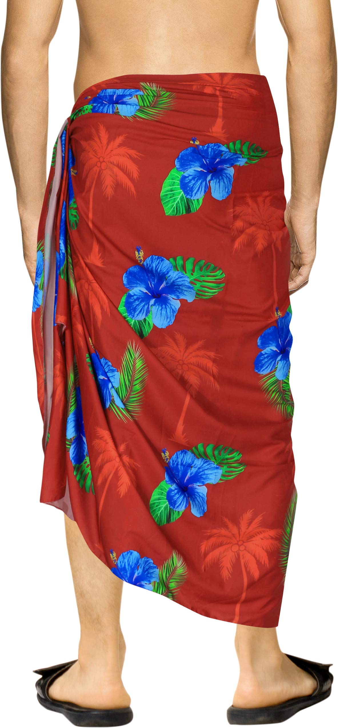 LA LEELA Men's Pareo Sarong Swim Pareo Beach Wraps One Size Red Hibiscus Palm
