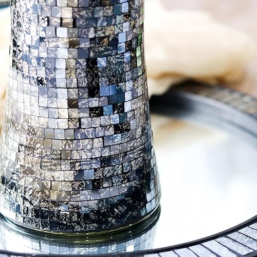 Miniatura 7 de HMRCYTE Jarrón de mosaico de vidrio, 11.6 jarrones de vidrio negro para centros de mesa de flores, decoración moderna con purpurina, jarrones de
