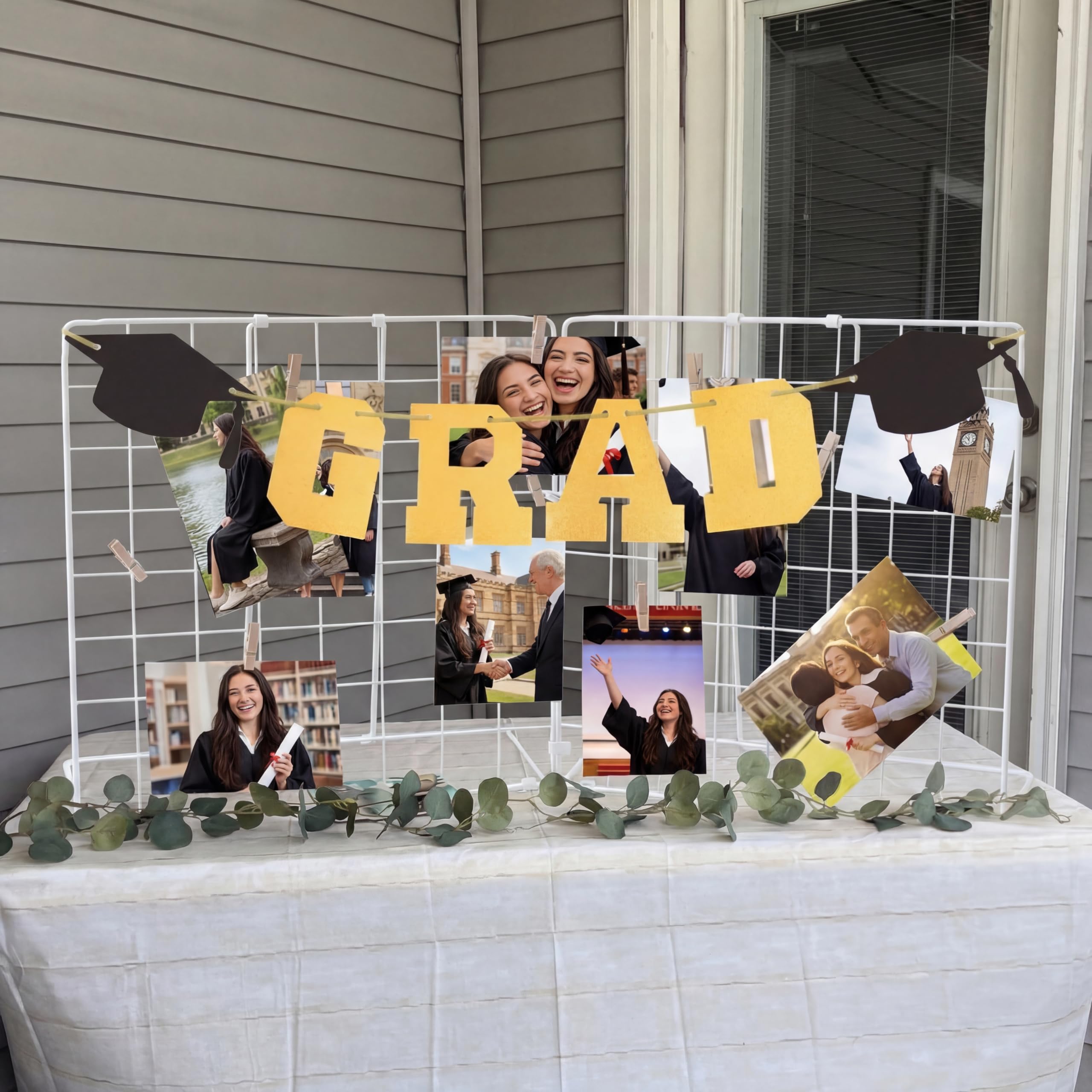 Photo 1 of Harloon 2026 Graduation Decorations Graduation Photo Display DIY Iron Grid Decor with Clips Class of 2026 Grad Centerpieces Table Wall Decoration for Kindergarten Preschool High School College