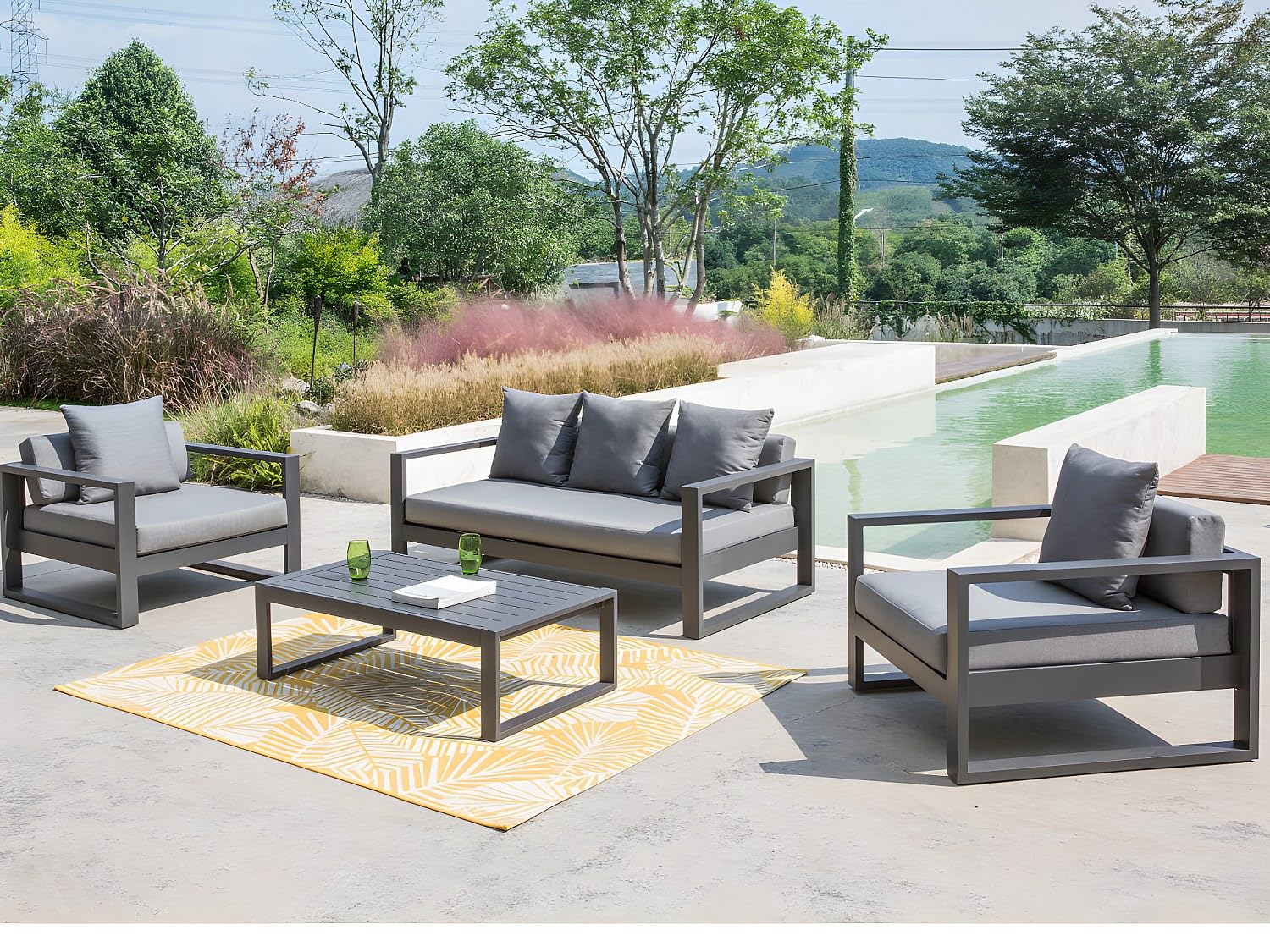 Vente-unique - Mesa de Centro para jardín Molokai - L 110cm x A 61.2cm x H 35.5cm - Aluminio - Gris Antracita