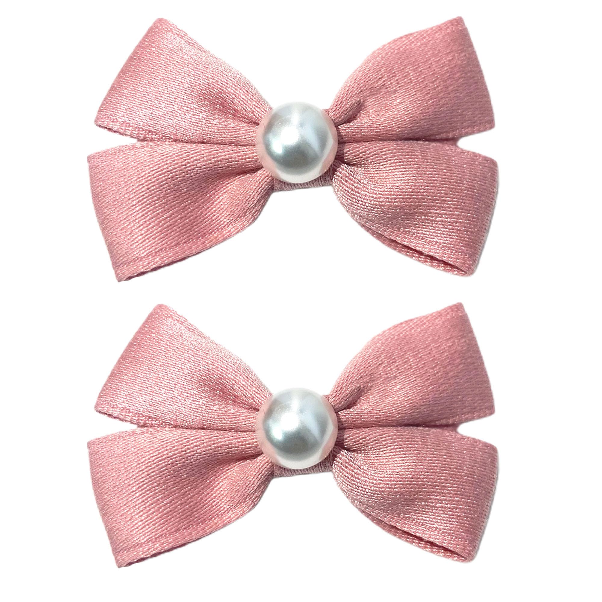 Pearl Hair Bows Clip for Girls, Beleki 2PCS Grosgrain Ribbon Hair Bows Boutique Hair Clips Full Lined Alligator Clips Pink Hair Accessories for Girls