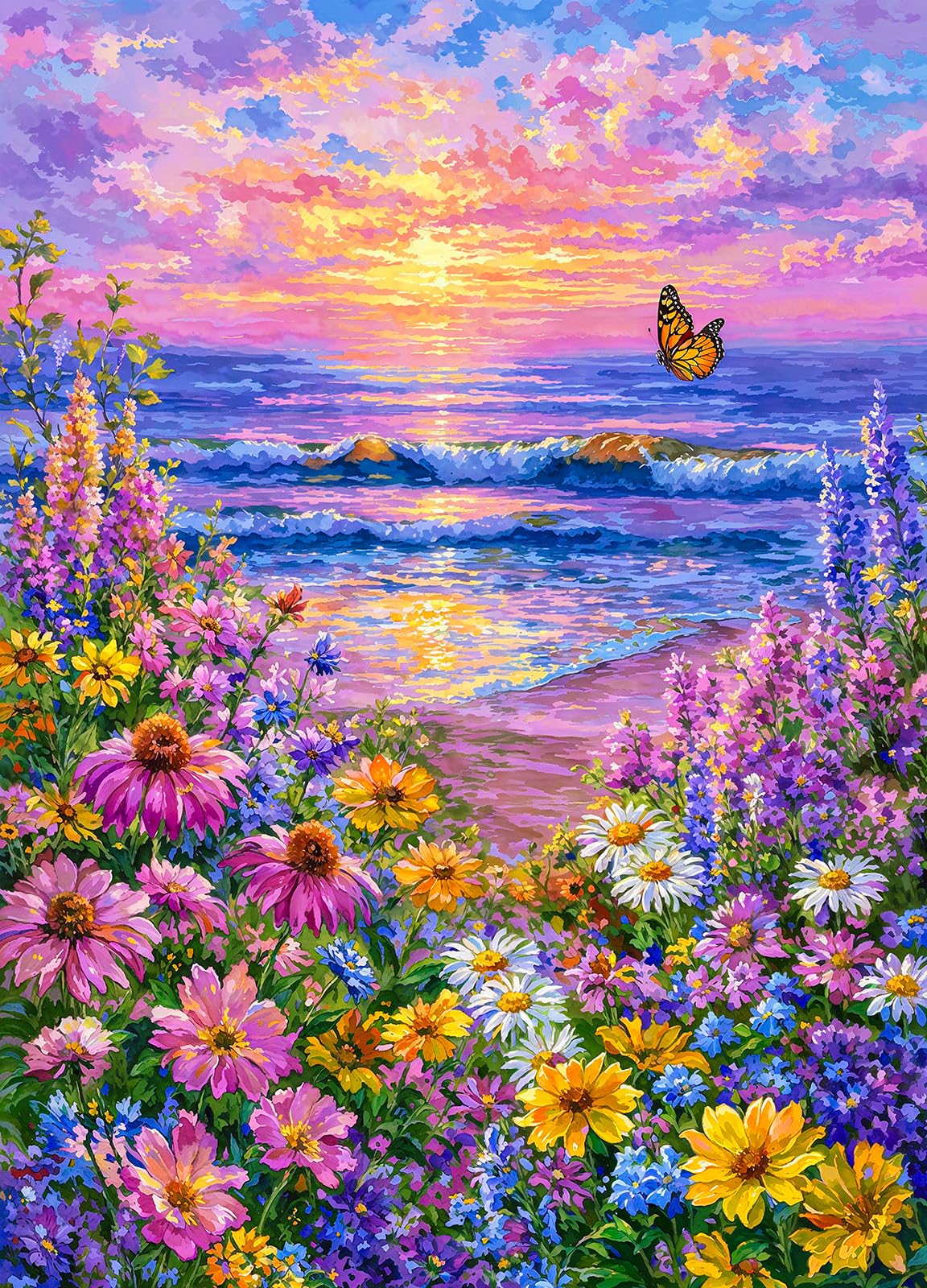 Sunset Beach 500 Piece Jigsaw Puzzles for Adults Wildflowers Butterfly Waves Jigsaws for Adults 500 Pieces Puzzle โ image 1