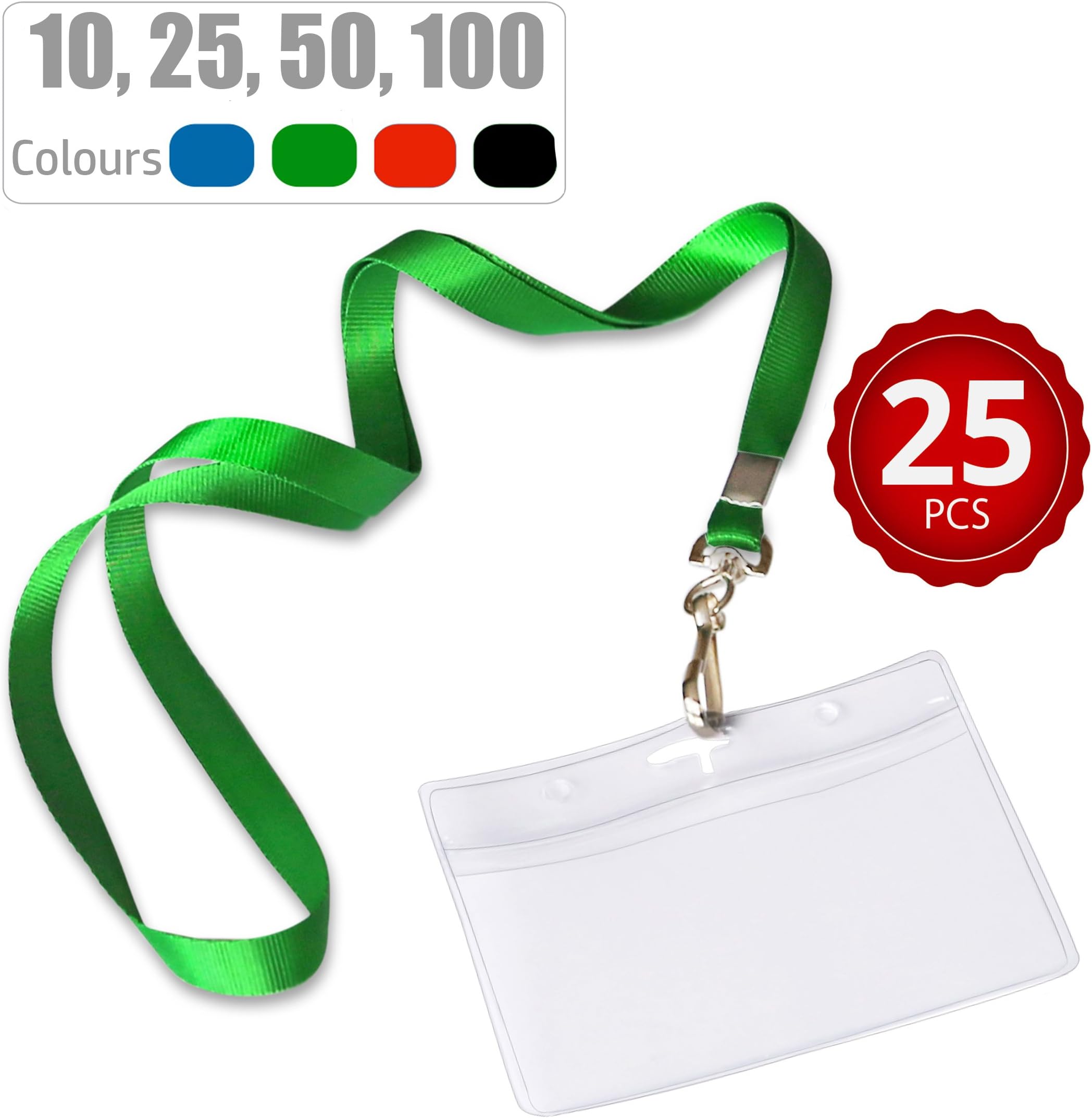 Durably Woven Lanyards & Horizontal ID Badge Holders ~ Premium Quality, Waterproof & Dustproof ~ for Mums, Teachers, Tours, Events, Businesses, Cruises & More (25 Pack, Green) by Stationery King