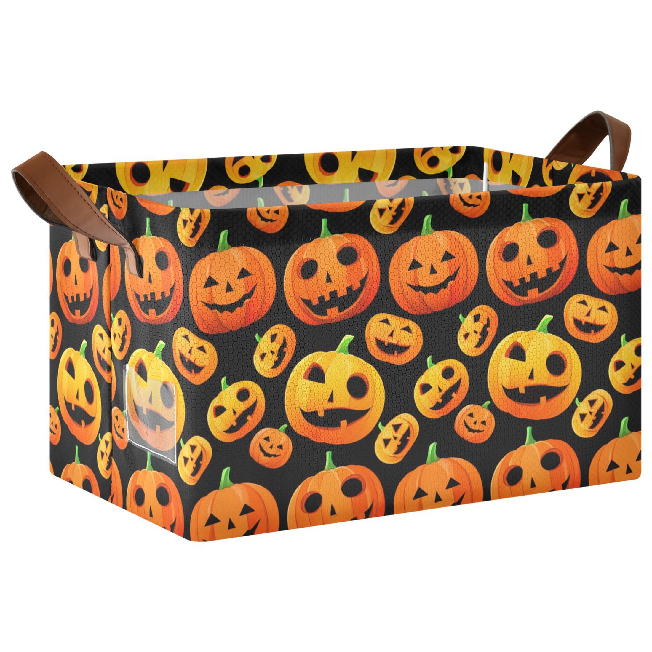 Kutsu Pumpkins Foldable Storage Basket Collapsible Bin With Handles For Shelves