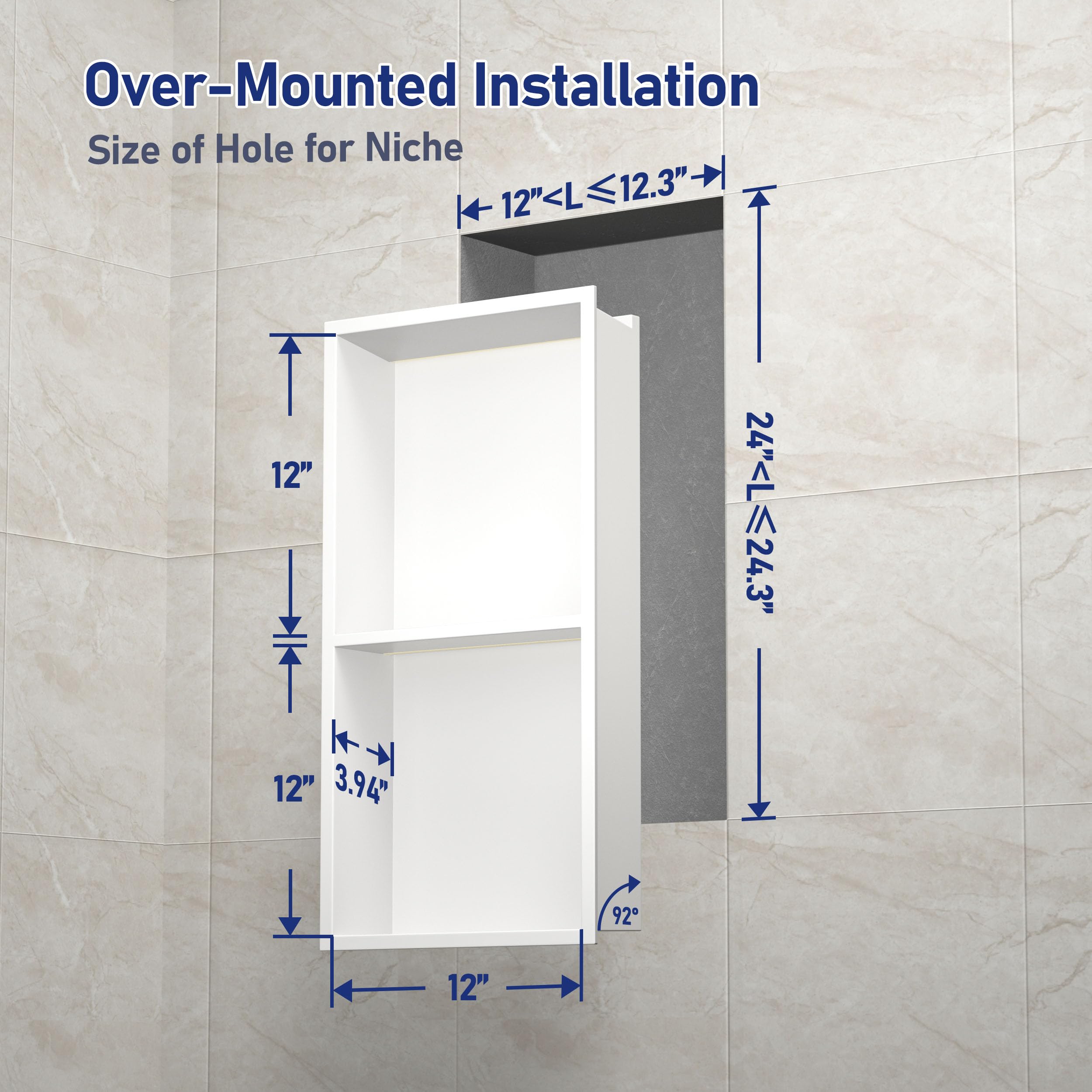 Nicho de pared de acero inoxidable con LED, empotrado, estante de ducha de dos capas, nicho de pared para baño, nicho de ducha, nicho de ducha, 60 cm x 30 cm, no requiere azulejos, color