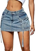 LOLILRSD Women's Low Waist Denim Cargo Mini Skirt Y2K Jean Style with Pockets - Stretchy Cotton Comfort