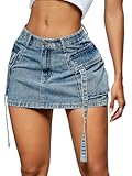 Women Cargo Skirt Denim Mini Low Waist Y2K Jean Skirts with Pockets