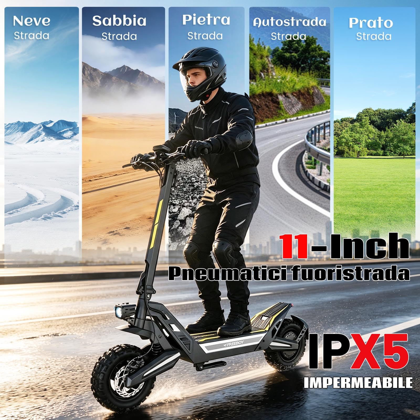 J2max Monopattino Elettrico Adulto,Autonomia di 50-55KM,48v 18.2Ah Batteria,11 Pollici Scooter Elettrico Pieghevole Doppio Freno a Disco e Ammortizzatori,3 Modalità di Velocità,Carico120KG
