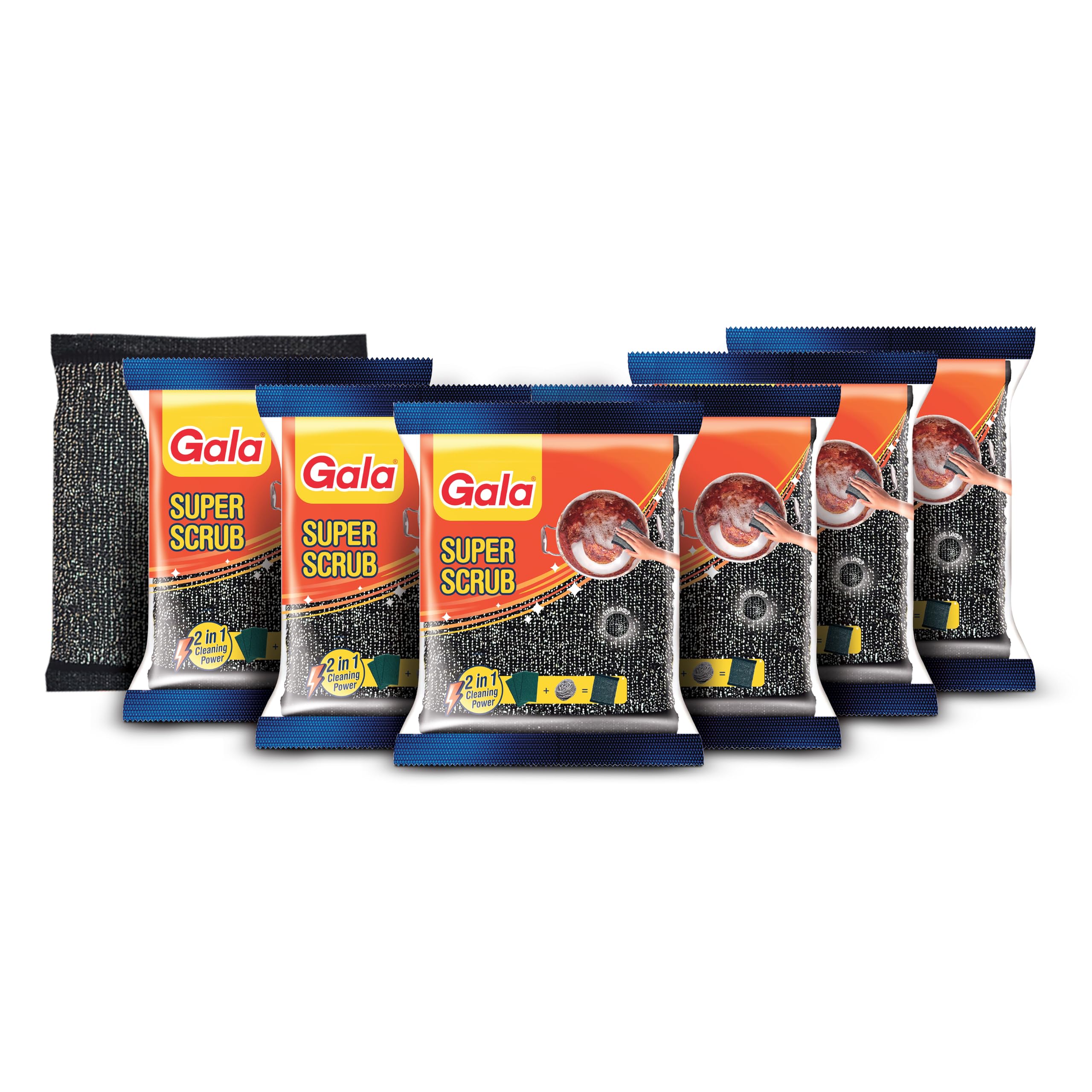 Gala Super Scrub Set – Made of Steel – Black – Pack of 6