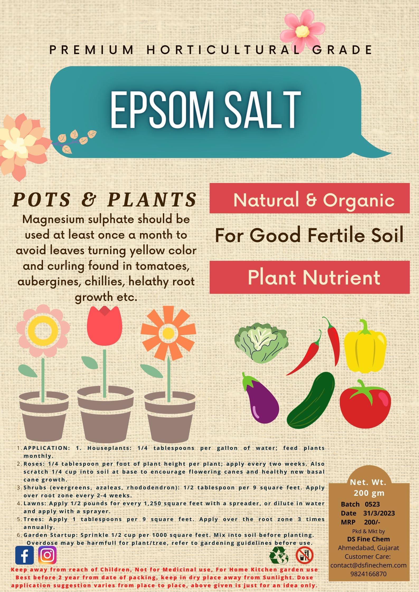 DS Fine Chem Epsom Salt Premium 200gram