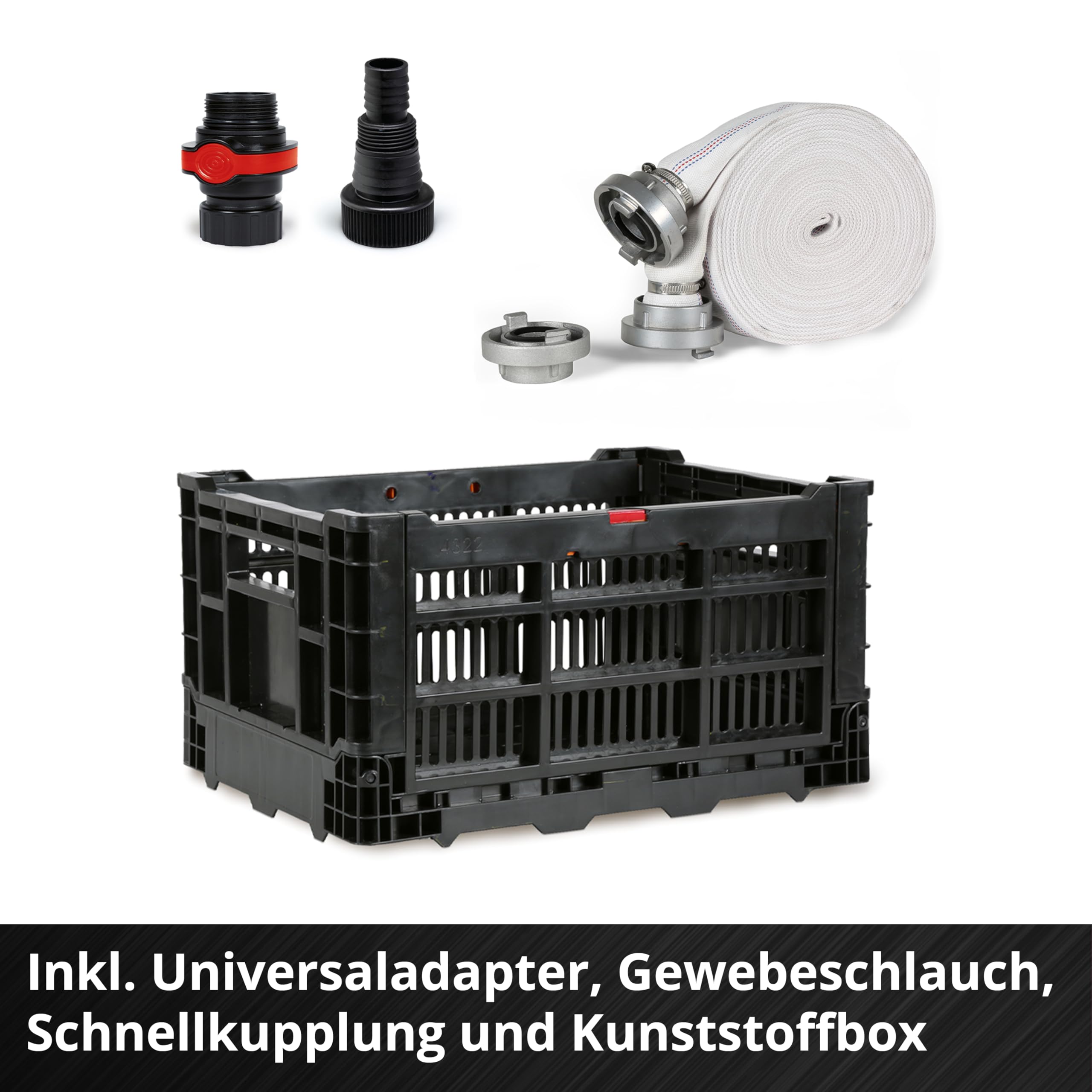 Einhell Flutset GE-DP 7535 N LL ECO (750 W, bis zu Ø 35 mm Fremdpartikelgröße, max. 18.500 L/h Fördermenge, inkl. 10 m Gewebeschlauch, Universaladapter, Kunststoffbox)