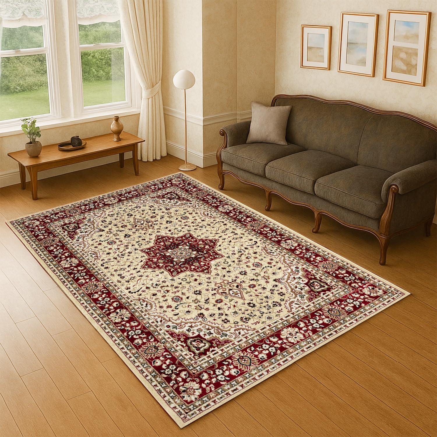 Rugs Inn Traditional Collection Rug – Large Washable Non-slip Carpet for Living Room, Bedroom, Lounge Dining, Kitchen Thick Soft Indoor Floor Rugs (Beige, 160x230 cm) — image 1