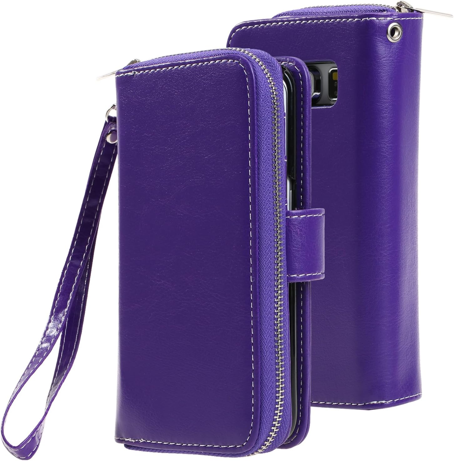 E LV Case for Galaxy S7 Edge Case 2IN1 (CASE Cum Purse) PU Leather flip Wallet Bag Pouch Case Cover for Samsung Galaxy S7 Edge - [Purple]