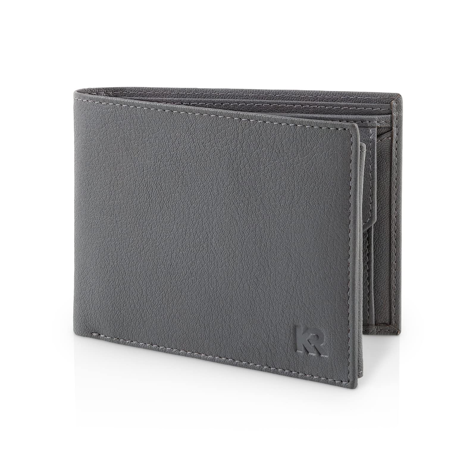 Atlas Men's Leather Wallet with RFID Protection I Genuine Leather Wallet with Coin Pocket I Wallet for Men with Gift Box, Nappa Grey, One Size, Classic-image-10