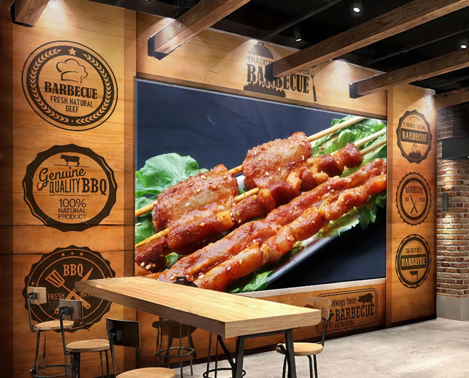 Mural de madera pintado a mano en relieve 3D para restaurantes exclusivos