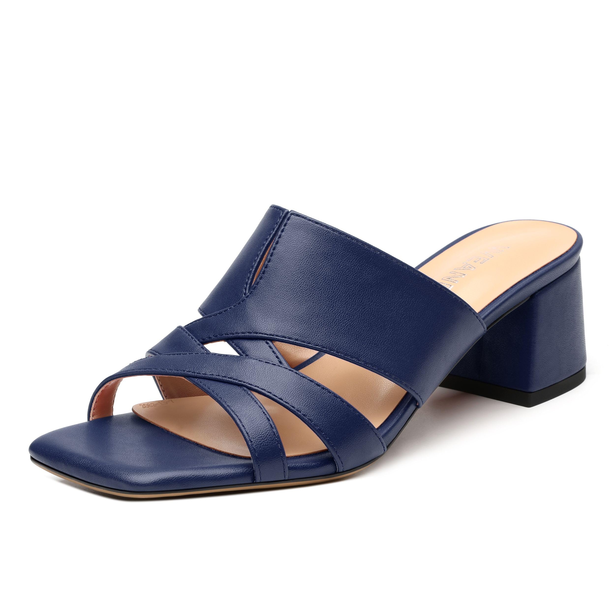 WEANDWEI Women's Square Toe Open Toe Sandals, Chunky Heel One Foot Stirrup Slippers for women, Comfortable and Versatile Summer Sandals