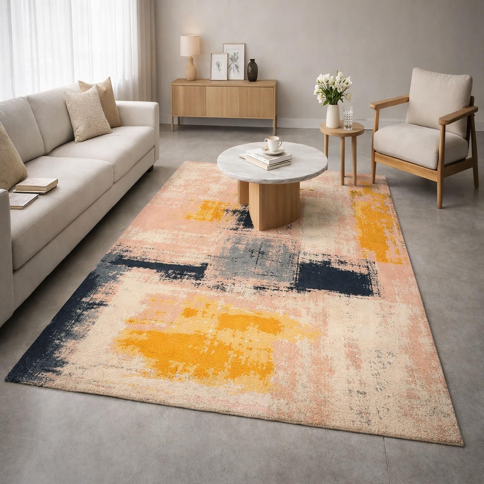 Tapis de décoration orange et jaune 110x180 cm pour raviver un salon sombre ou terne