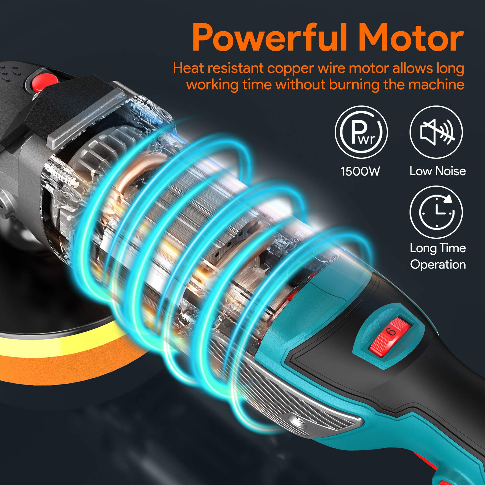ENEACRO Pulidora Coche, 1500W Máquina Pulidora, 6 Velocidades Variables, Viene con dos asas y Plato de Apoyo，4 Ruedas de Esponja， Perfecto para Pulir y Encerar Muebles，Coches