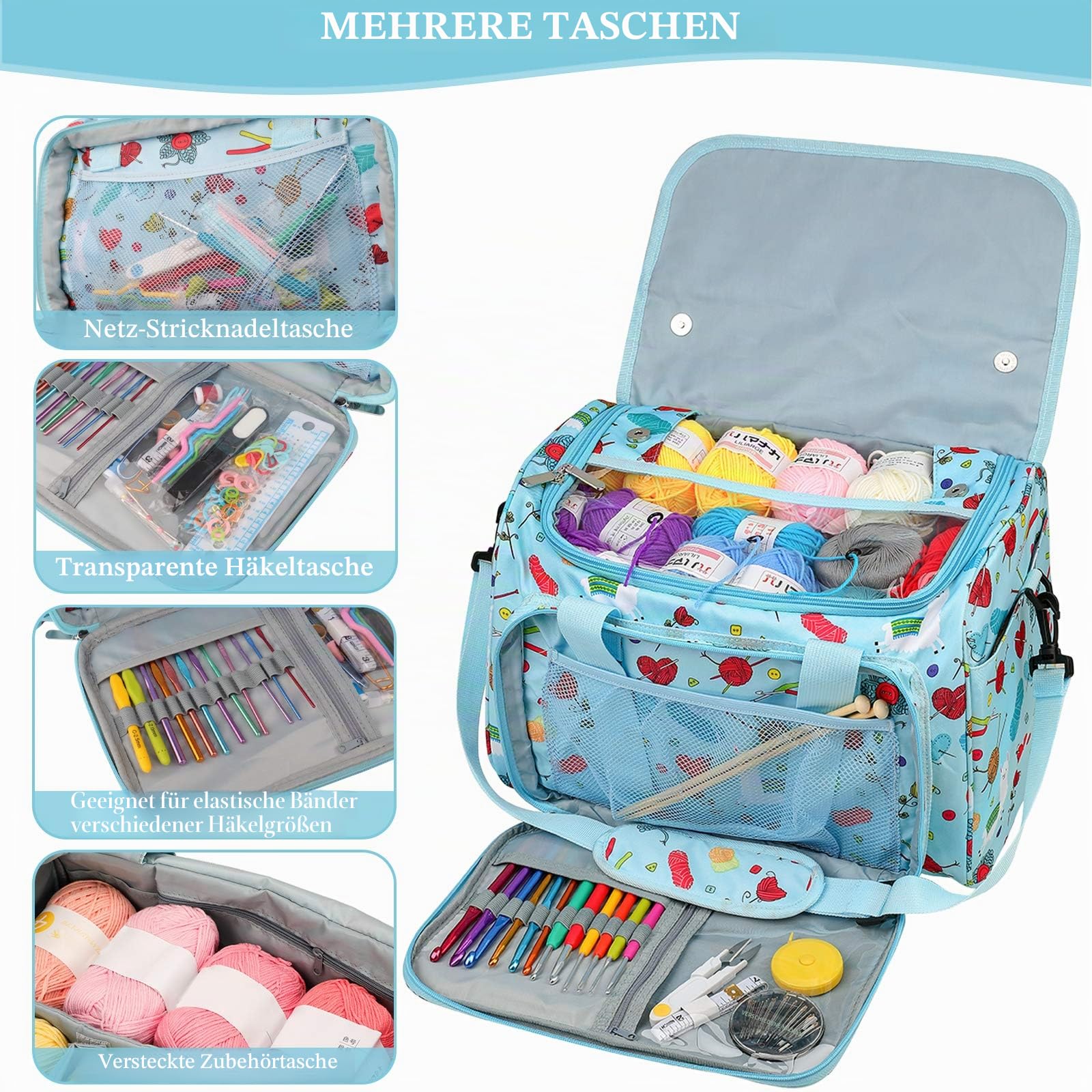 Coopay Garntasche, Basteltasche für Stricknadel-Set, Häkelset und Kreuzstich-Set zur Aufbewahrung, Garn-Organisierer für Anfänger und Profis, Oxford-Tuch, 38,1 x 27,9 x 25,4 cm