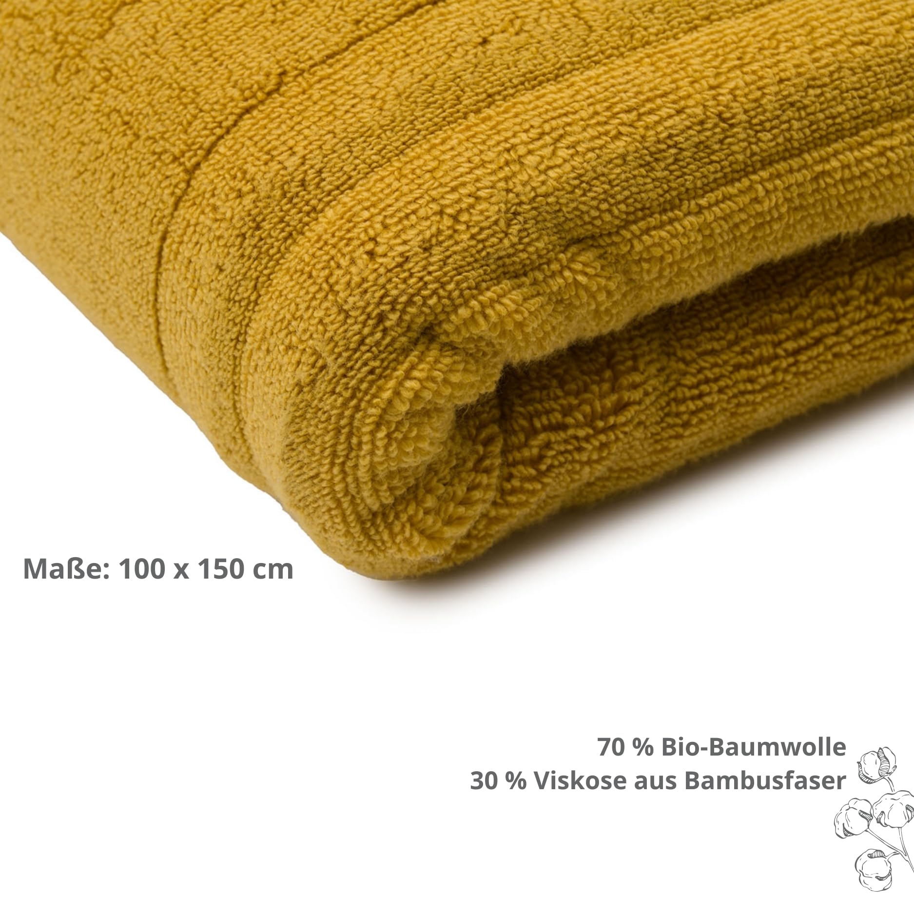 liebling Badetuch Luxus Bio Baumwolle, Serie Marseille, 770 gr. / m², 100 x 150 cm, Ökotex, 60 Grad, saugstark, schnelltrocknend, Farbe: senf