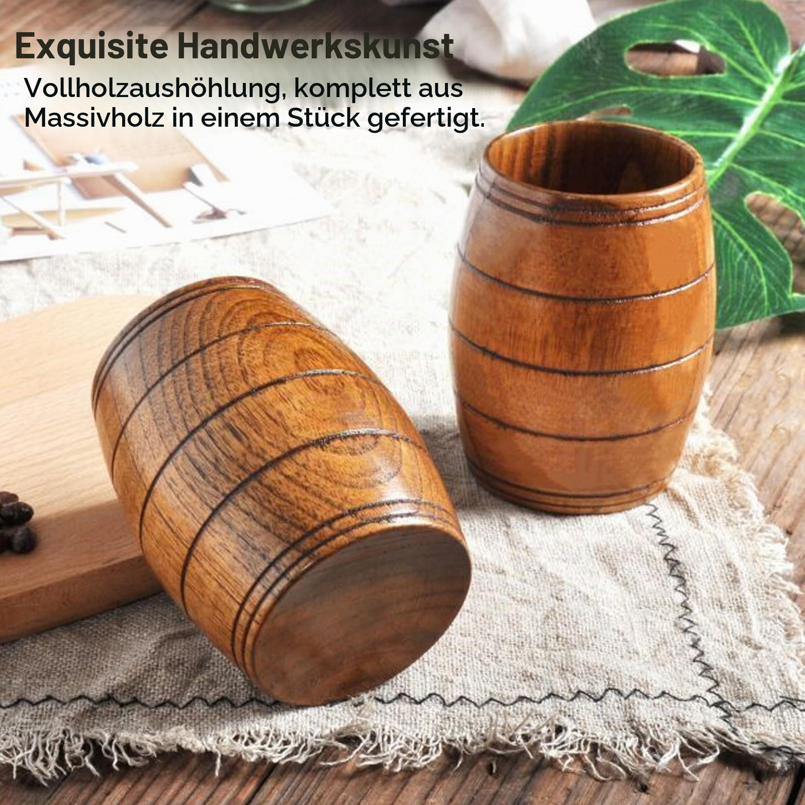 Holz-Kaffeetasse, Bierkrug und Trinkbecher aus umweltfreundlichem Holz, Deko-Becher für Camping