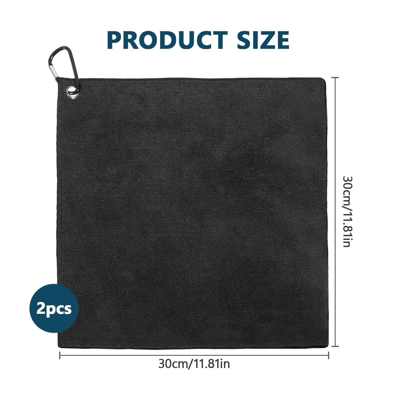 2 Pezzi Asciugamano da Golf in Microfibra, Asciugamano per Pulizia del Golf con Moschettone, per Palestra, Fitness, Corsa, Yoga, Sport all'Aria Aperta, 30 x 30cm (Nero,Grigio)