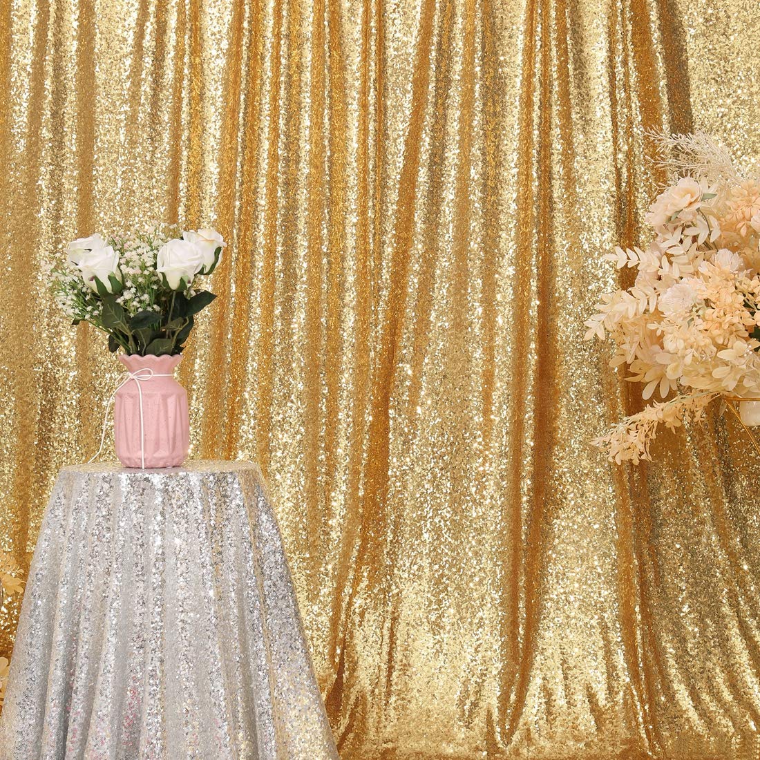 Juya Delight 8ft x 8ft New Gold Sequin Backdrop Curtain for Party Festival Wedding Photography