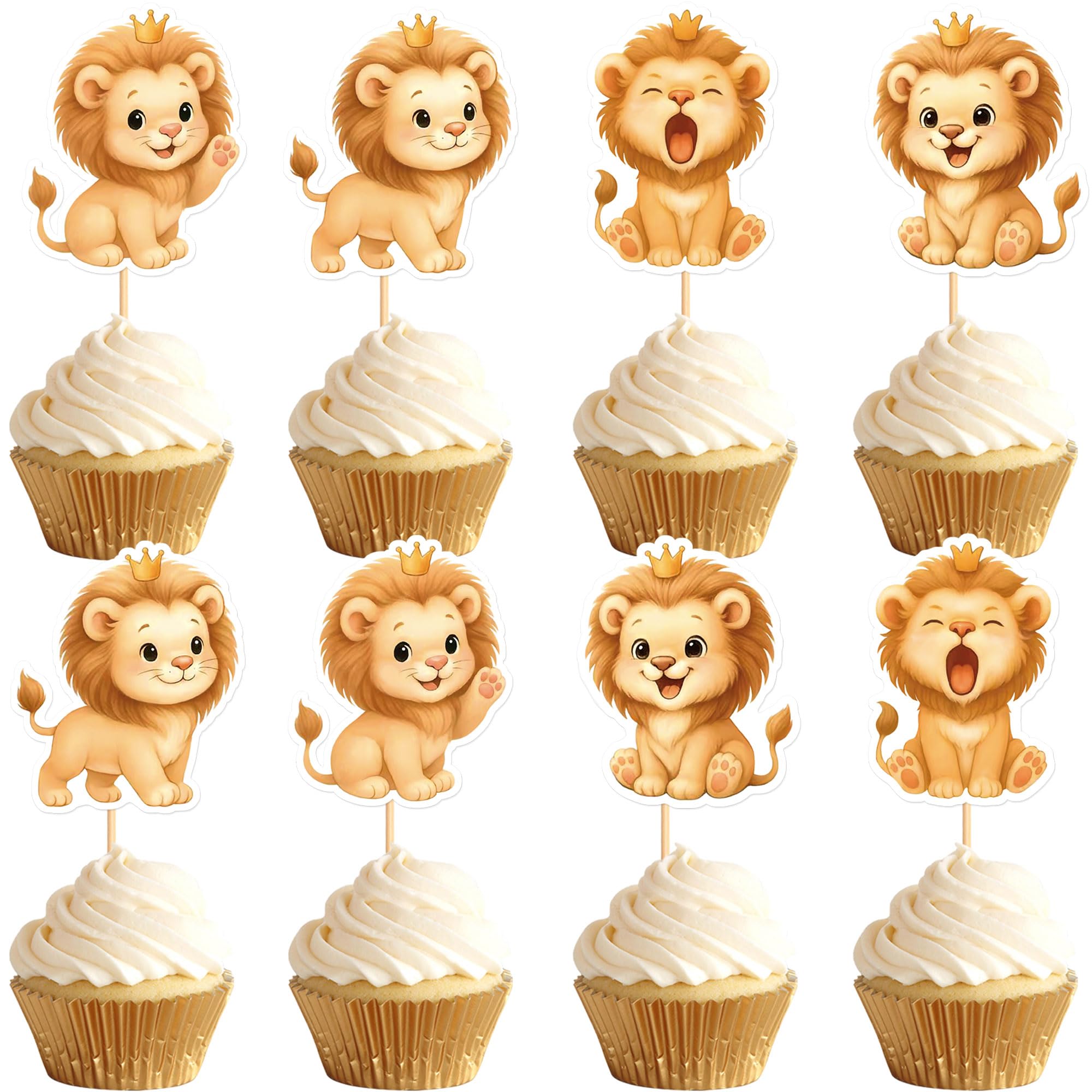 Blumomon Set of 24 The Lion Cupcake Toppers Children's Birthday Cake Decoration Cartoon Animal Theme Party Decoration