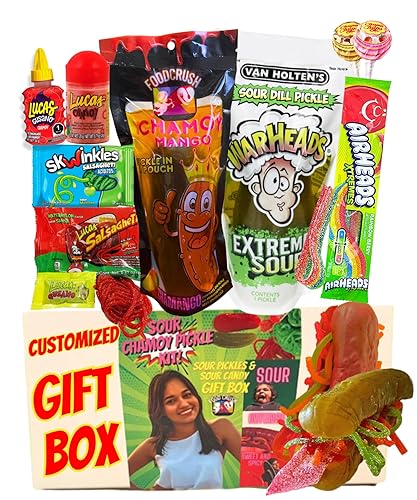 Miniatura 7 de Food Crush Caja de regalo con kit de pepinillos Chamoy  Personaliza tu propia caja de regalo de dulces  Pepinillo de gamuza en una bolsa con gomitas