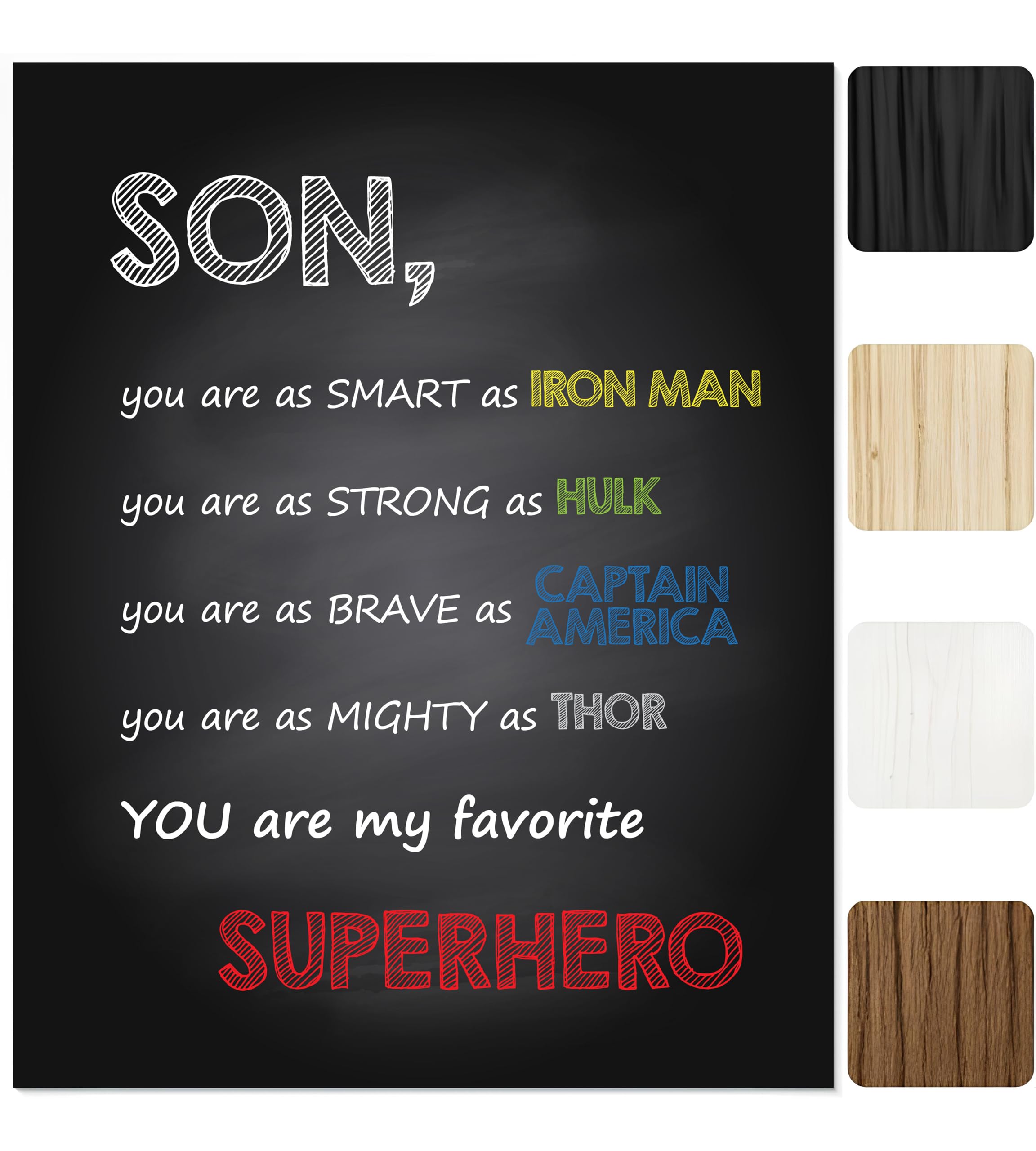 Inspirational Son Wall Art Print – 8x10 Unframed Chalkboard Style Quote Poster – Uplifting Gift from Parents to Boys – Motivational Décor for Bedroom, Nursery, or Playroom – You Are My Favorite Hero