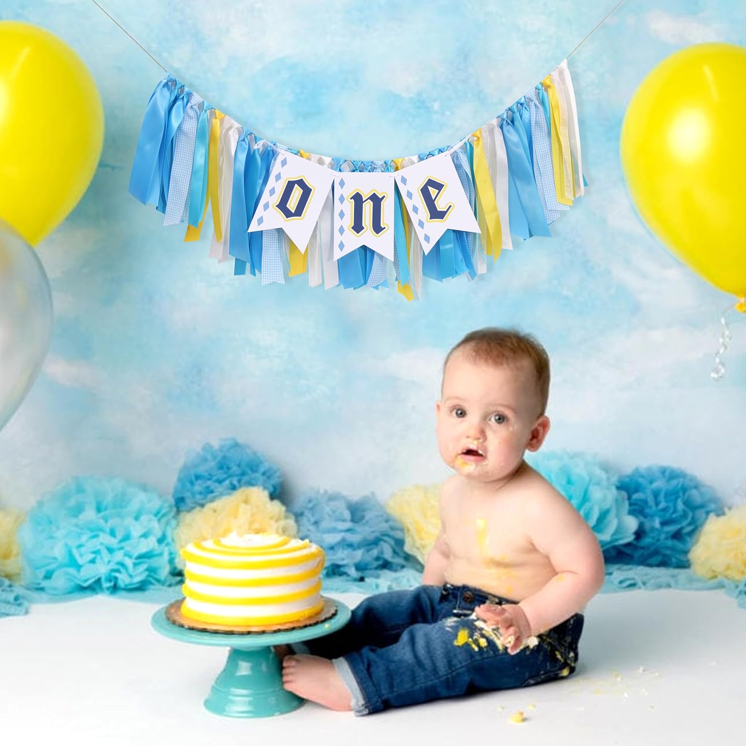 Oktoberfest Birthday One High Chair Banner - Oktoberfest 1st/First Birthday Decorations,Onetoberfest One Highchair Banner,(Blue)