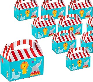 BLUE PANDA Treat Boxes - 24-Pack Paper Party Favor Boxes, Circus Carnival Design Goodie Boxes for Birthdays and Events, 2 Dozen Party Gable Boxes, 6 x 3.3 x 3.6 Inches